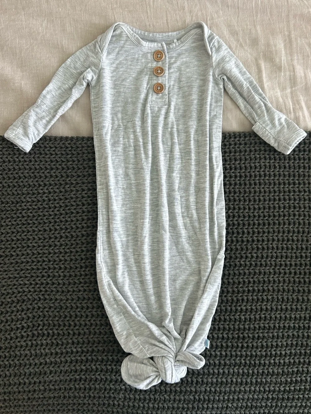 Posh Peanut Light Gray Knotted Gown with Wooden Buttons